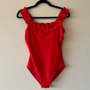 Nicole Miller Red Ruffle One-Piece Swimsuit